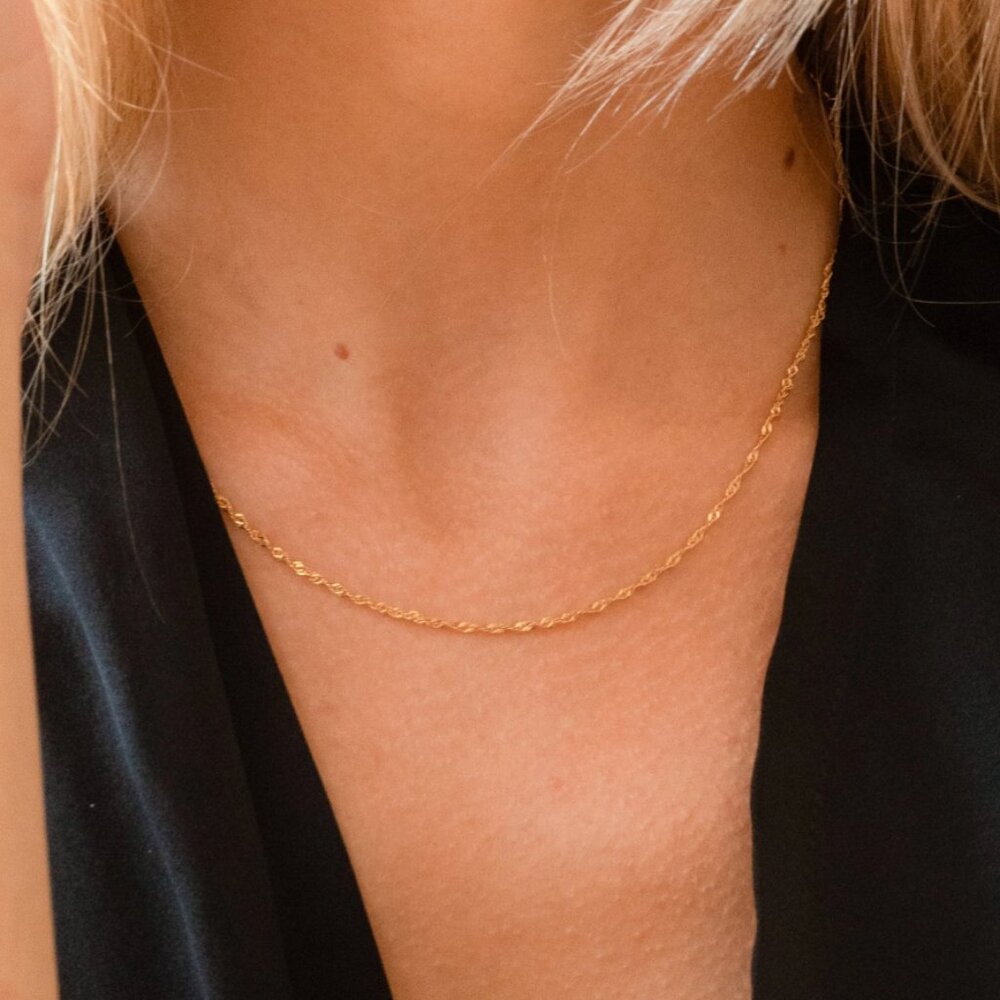 Waterproof Gold Chain Necklace – Sparkle Twist Everyday Layering Jewelry